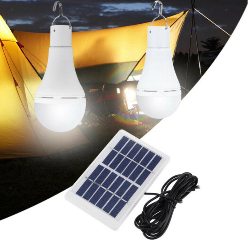 2 Pieces Solar Power Light Bulb Camping Tent Lamp LED Hiking Fishing Outage