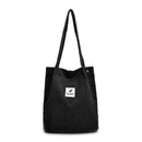 Korean Canvas Handbags Women Corduroy Shoulder Bags Shopping Totes (Black)