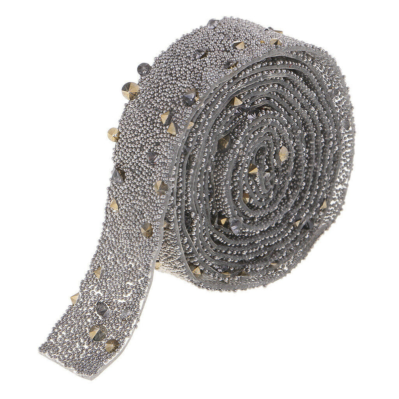 1 Yard Crystal Rhinestone Iron on Applique Chain Banding Trim Ribbon Crafts