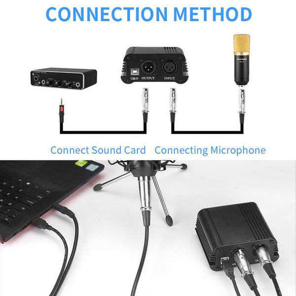 48V Phantom Power Supply USB Power Adapter for Micro Condenser Microphone