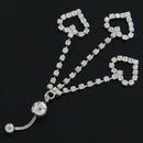 New Three Chain Crystal Heart Dangle Navel Belly Button Ring Piercing JewelrW2G4