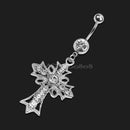 Dangle Belly Ring Navel Button Rhinestone Hollow Cross Barbell Bars Body Pierce