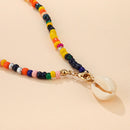 Women Boho Multicolor Beads Shell Necklace Doublelayer Clavicle Choker JewelryJR