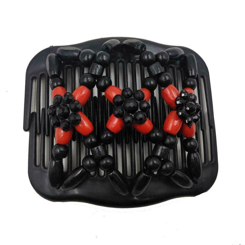 6x  Wooden Beads Stretch Double Slide Combs Bun Maker Hair Stying Tools