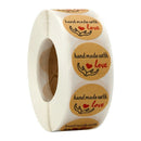 Handmade With Love Stickers, 1 Inch Round Handmade With Love With Red Heart