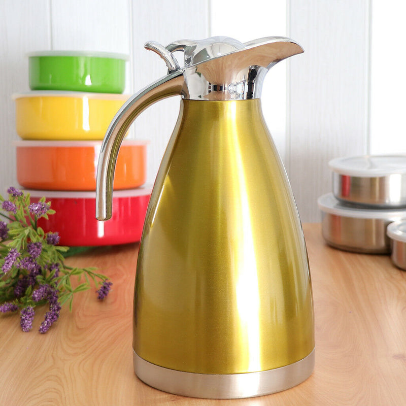 1.5L Stainless Steel Teapot Pot Double-Wall Insulated Coffee Carafe Golden