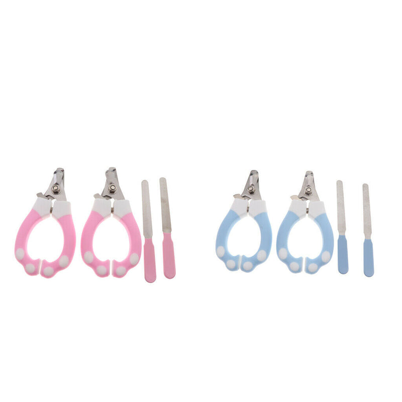 2 Sets of Stainless Steel Cat Dog Nail Clipper & Claw Grooming Trimmer Pink