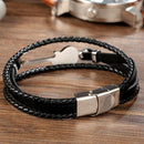 Stainless Steel Men'S Jewelry Leather Braided Bracelet Musical Instrument V