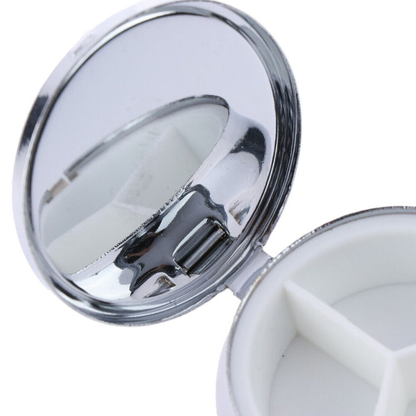 Portable Pocket Pill Case 3 Compartments Medicine Box Round Folding Organizer Kw