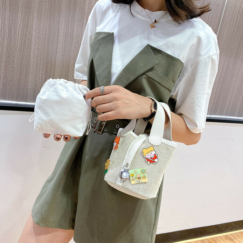 Cartoon Cute Canvas Handbag Drawstring Clutch Totes Shoulder Bag Composite Set