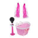 Girl Bike Front Basket Kid Bicycle Scooter Handlebar Streamer Air Horn Bell Pink