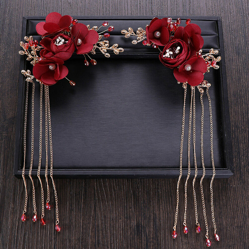 Flower Long Tassel Hairpin Hair Clip Bridal Wedding Headdress Accessory Deluxe