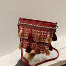 Ethnic Style Red Tassels Versatile Shoulder Bag Messenger Bag Geometric Pat