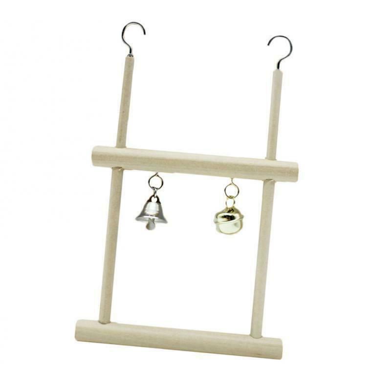 2pcs Wooden Parrot Cage Mirror Toys Bird Ladder Swing Bird Playground Stand