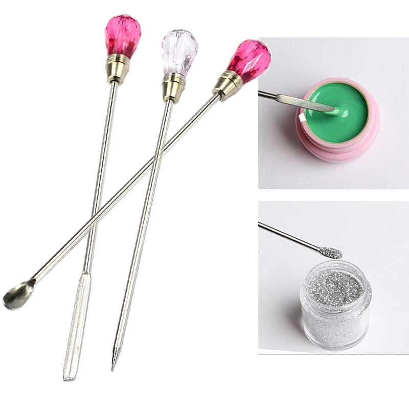 3pcs Glue Rhinestone Nail Art Tools Spoon Spatula Stirring Rod .Dotting P Dzjo