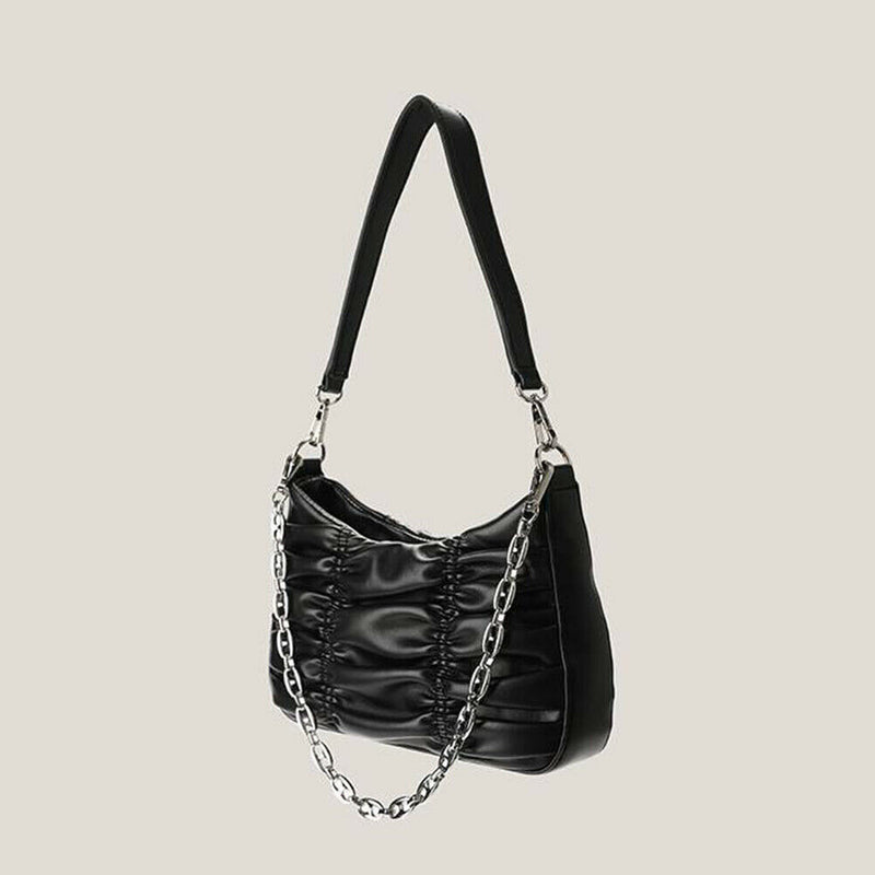 Fashion Chain Underarm Purse Female PU Pleated Shoulder Top-handle Bag Handbag
