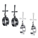 2 Pairs Of 361L Stainless Steel Non-piercing Clip On Earrings Cross Drop Earring