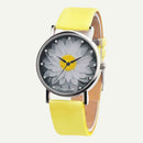 Waterproof Quartz Watch Women Rhinestone Flower Print Wristwatch (Yellow) A