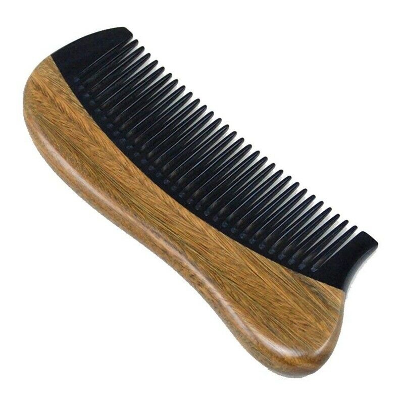 Natural Green Sandalwood Hair Comb - No Static Wooden Fine Tooth Black Buff M2T9