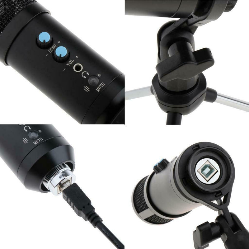 PC USB Condenser Microphone with Tripod Stand for Desktop Laptop Podcasting