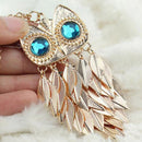 Collier en mÃ©tal pendentif feuille hibou longue chaÃ®ne femmes accessoires  OZ