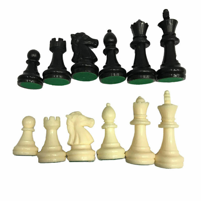 Tournament Chess Pieces Set Weighted Plastic Pieces with King Black&White
