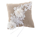 Burlap Flowers Pearls Rustic Wedding Ceremony Ring Pillow Bearer Cushion