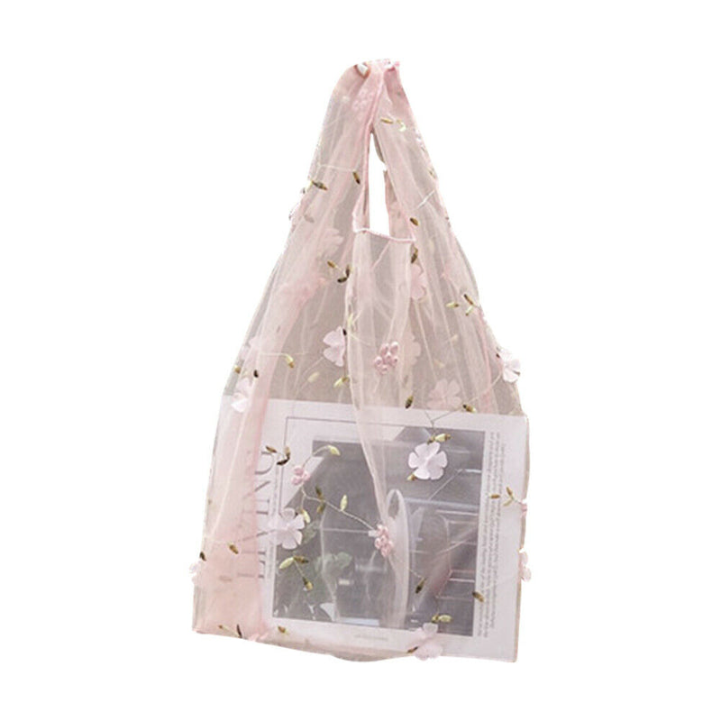 Flower Embroidery Women Shopping Bag Organza Totes Sweet Handbag (Style 2)