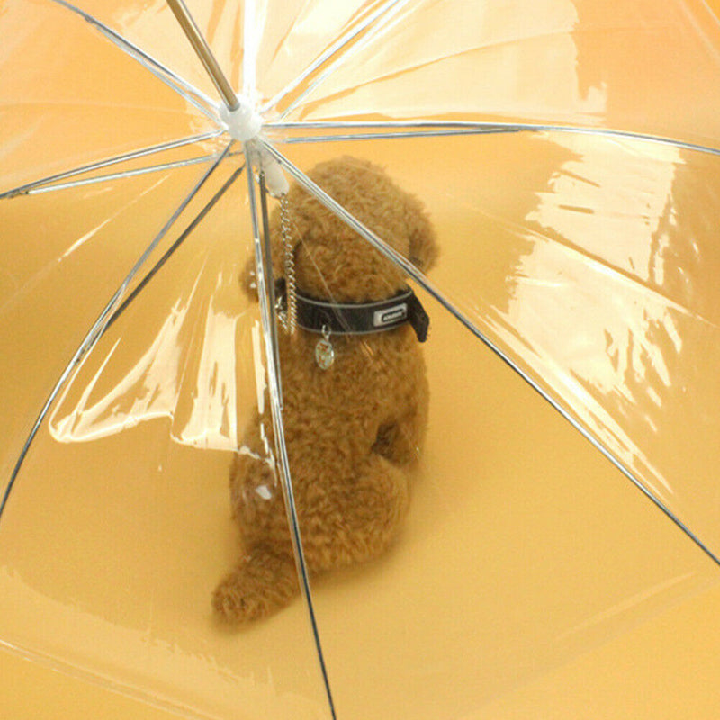 Dog Walking Waterproof Pet Clear Umbrella Cover Raincoat Built-in Leash Hook