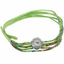 Women's Quartz Wrap Around Leather Bracelet Wrist Watch Light Green