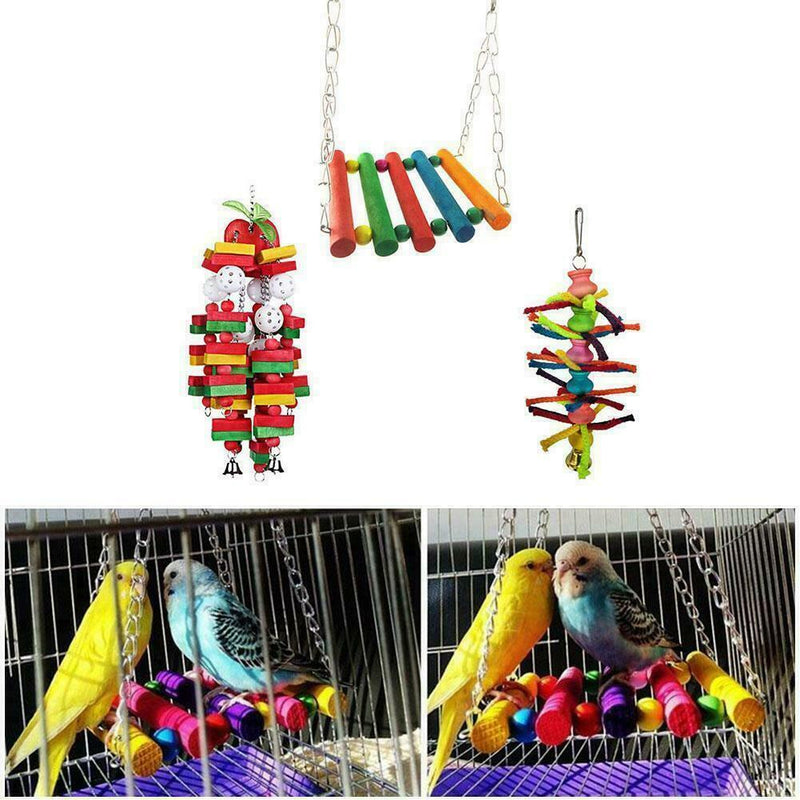 3PCS/Set Bird Parrot Toys Set Hanging Bell Bird Cage Hammock Small Swing Y5M6