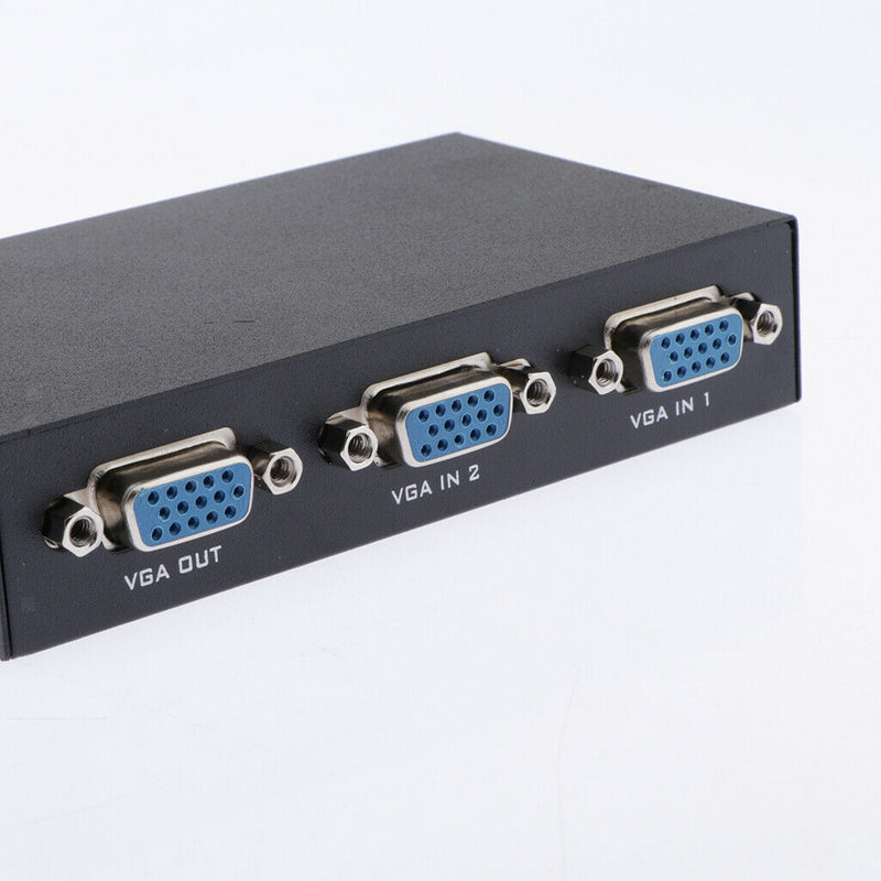 2-Port VGA Switch, Video Audio Bidirectional Switcher Box Metal Housing Shell