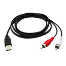 Type-A USB2.0 to 2-Male RCA Adapter Audio Stereo Cable Splitter - 1.5m