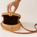 Women'S Circle Handwoven Bali Round Retro Rattan Straw Beach Bag Crossbody