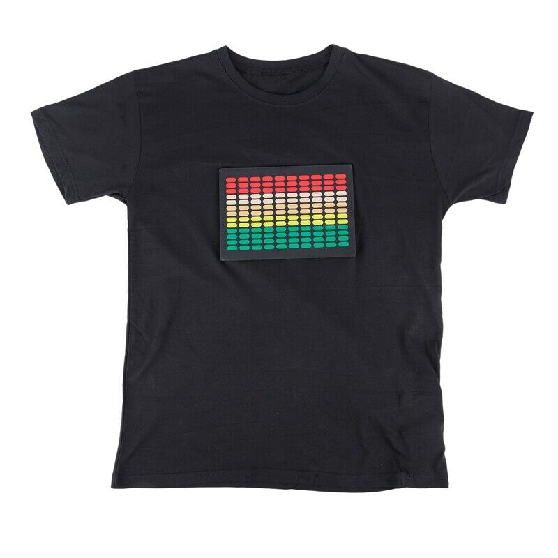 Men Sound Activated Led T-Shirt Light Up Flashing Rock Disco Equalizer Shor Z9J8
