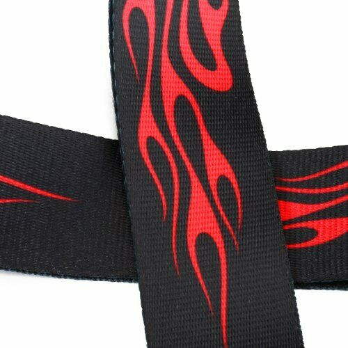 Red Flame Print Guitar Adjustable Strap Buckle Black + Red