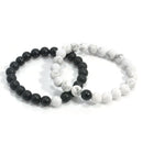 2pcs Balanced Howlite Matte Black & White Beaded Bracelets for Lovers His & Hers