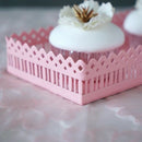 Sweetgo Pink Rectangle Cupcake Tray Hollow Out Race Edge Metal Stand Cake A