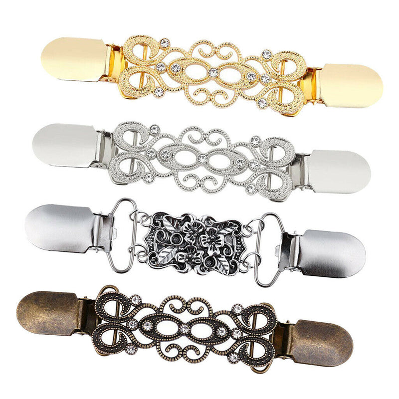 Retro Shawl Clips with Chain - Pack of 4 - Cardigan Sweater Clips Clasp,