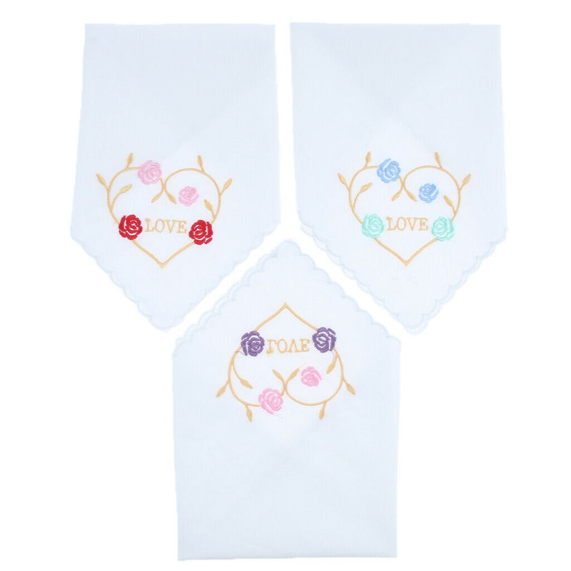 Cotton Floral Embroidered Handkerchiefs Set of 3