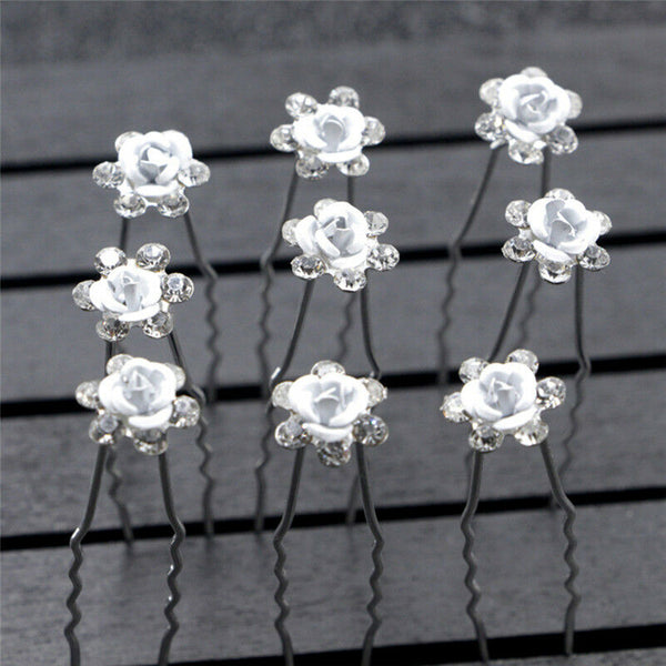 20 Pcs Bridal Wedding Pins Rose Flower Crystal Hairpin Women Jewelry Hair ClipLJ