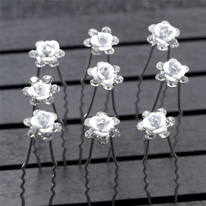 20 Pcs Bridal Wedding Pins Rose Flower Crystal Hairpin Women Jewelry Hair ClipLJ