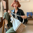 Spring Korean-Version Drawstring Bag Rattan Bag Straw Bag Double Shoulder B