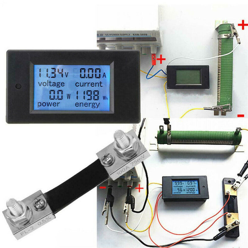 DC 6.5~100V Smart LCD Digital Combo Panel Volt Amp Power Watt Meter Monitor 100A