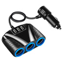 3 Port USB 3 Way 3.1A Blue Led Cigarette Lighter Socket Splitter Hub Power