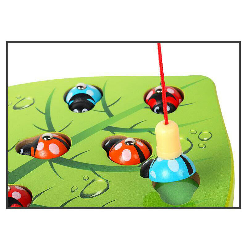 Baby Wooden Montessori Toys Magnetic Games Fishing Toys Catch Ladybug Game
