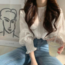 Women Blouse Puff Sleeved White Lace Long Sleeve Shirt Casual Loose Ruffle ToJ!E
