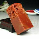 Chinese Traditional Five Dragons Scarlet Carving Sculpture Name Stone Jade Seal