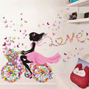 Flower Butterfly Girl on Bicycle Removable Vinyl DIY Wall Art Mural StickerSEAU