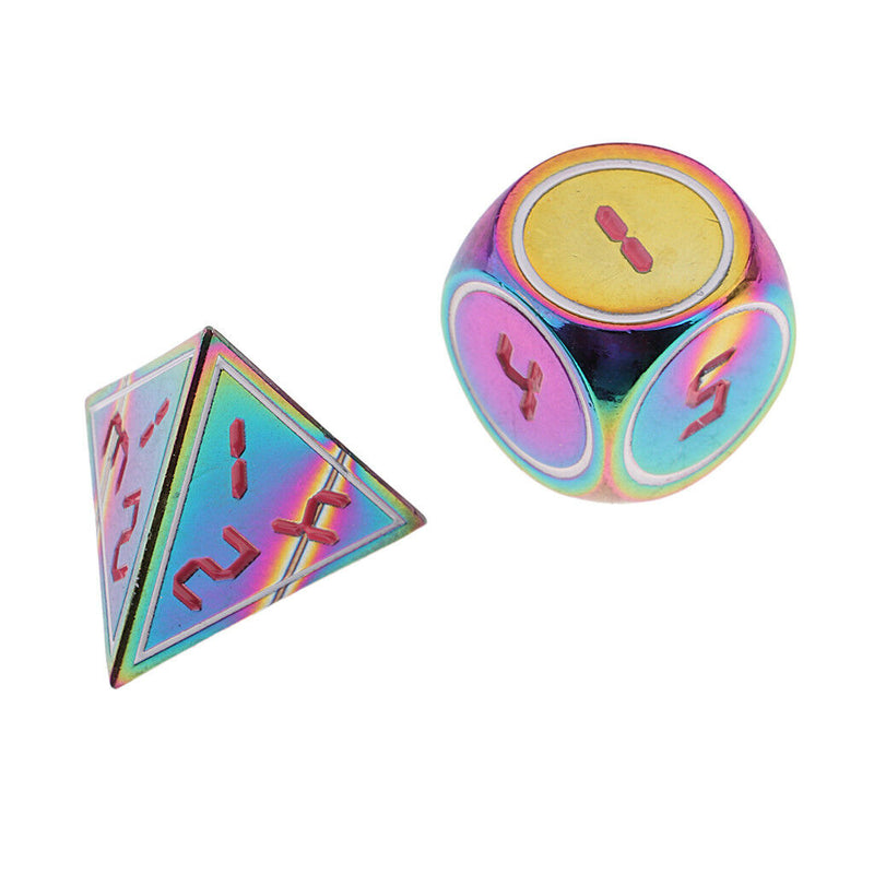 7x Rainbow Metal Dices for Role Playing Board Game D4-D20 14mm/0.55'' Gift A